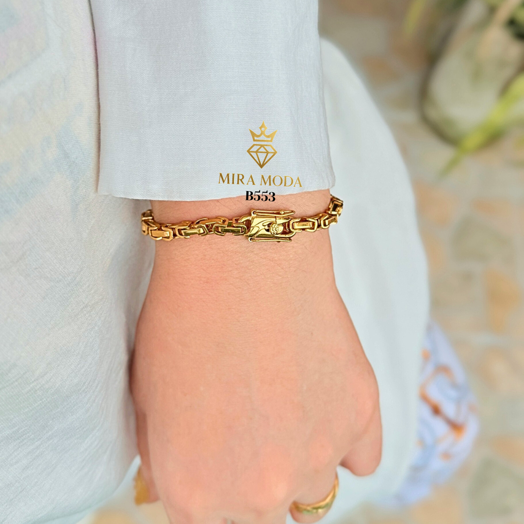 B553 Byzantine Tripple Lock Gold Plated Bracelet for Men Women Tarnish Resistant Hypoallergenic Water Safe | MIRA MODA