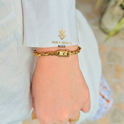 B553 Byzantine Tripple Lock Gold Plated Bracelet for Men Women Tarnish Resistant Hypoallergenic Water Safe | MIRA MODA