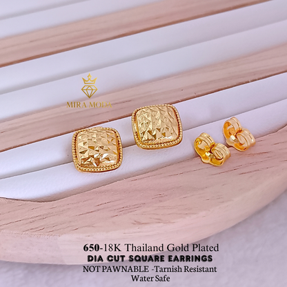 649 Thailand Gold Plated Dia Cut Stud Earrings  Water Safe for Women 650 | MIRA MODA