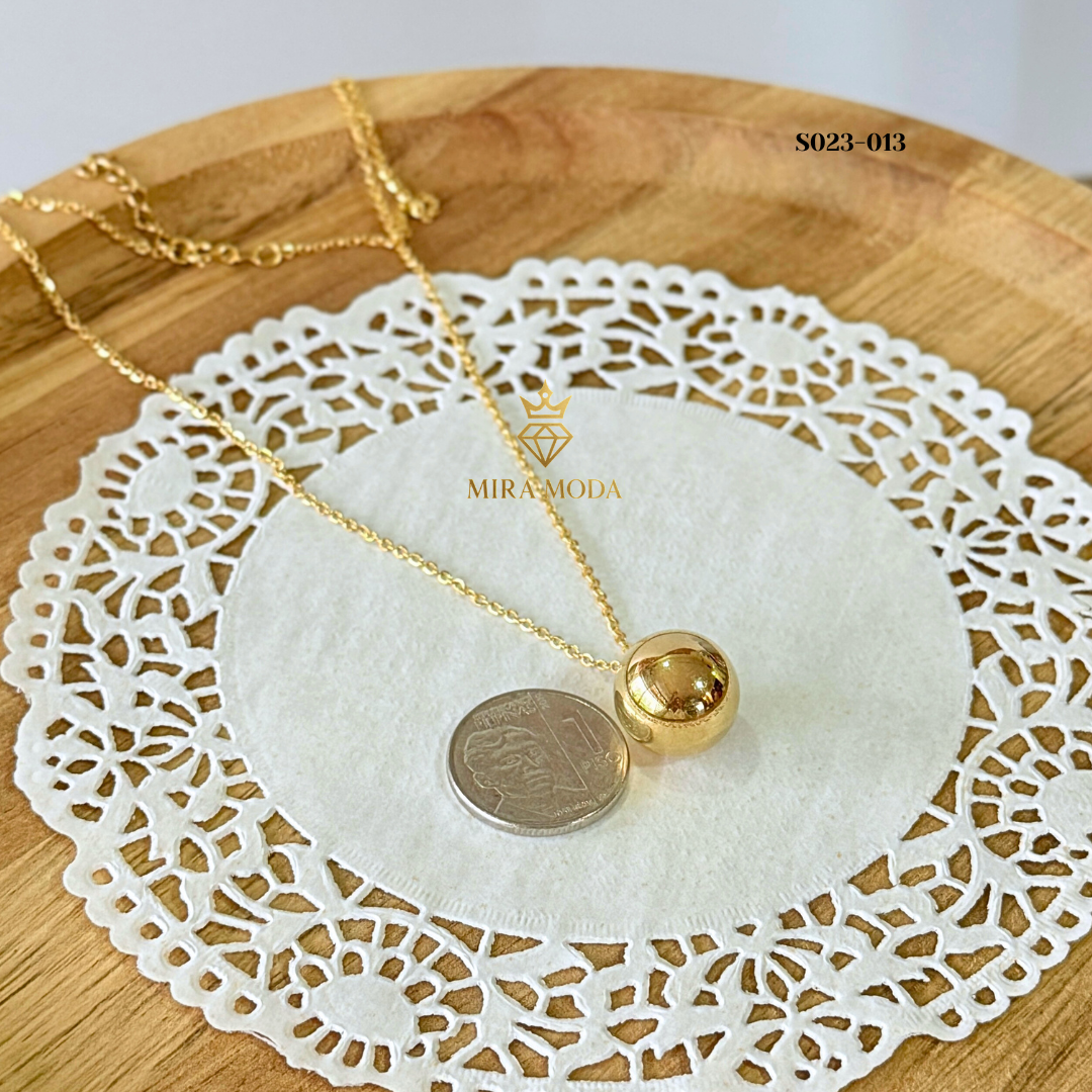 S023-Gold Plated Trendy Bubble Necklace 15mm for Men & Women Everyday Wear | MIRA MODA