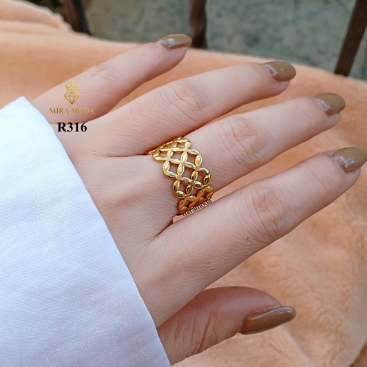R316 Flower Adjustable Open Ring Filigree Statement for Men & Women
