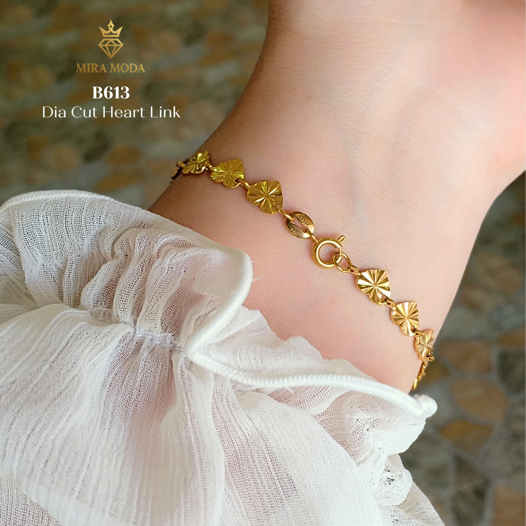 B613 –Dia Cut Heart Link Motif Bracelet | MIRA MODA