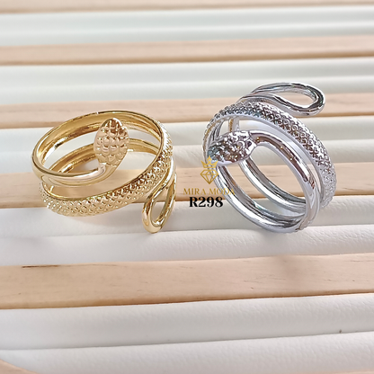 R298-Gold Plated Adjustable Snake Ring for Men Women Tarnish Resistant Water Safe Hypoallergenic | MIRA MODA