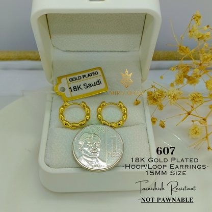 607-Hoop Earrings 15mm Size Not Pawnable | MIRA MODA