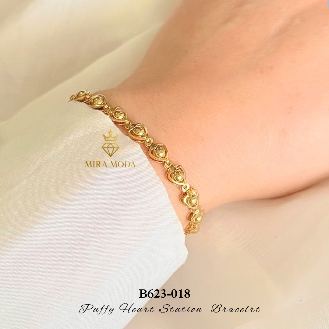 B623-Puffy Heart Link Station Bracelet 8 Inches for Men & Women Elegant Gift  Tarnish Resistant Hypoallergenic | MIRA MODA