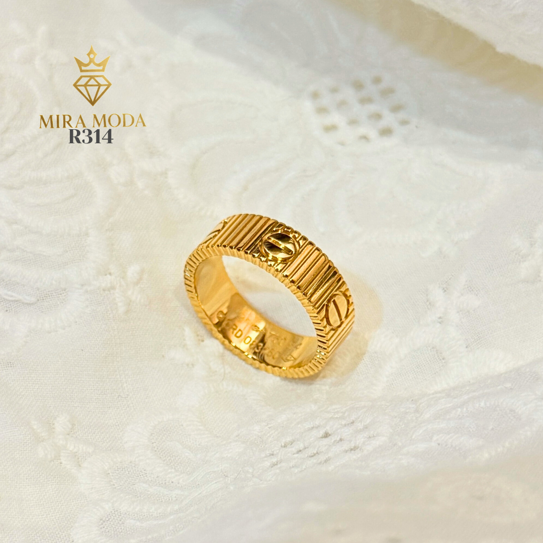 R314 – Classic Textured Screw Motif Design Signature Band Ring | MIRA MODA