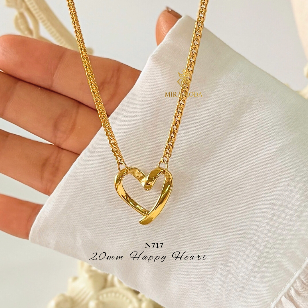 N717 Happy Heart Necklace 20mm for men & Women  Japan Cut Tarnish Resistant | MIRA MODA