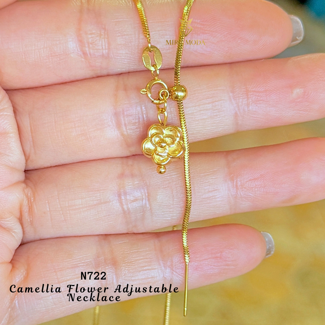 N722 Camellia Flower Adjustable Snake Chain Necklace Minimalist | MIRA MODA