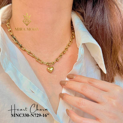 N729 Heart Charm U-Link Chain Chocker Necklace  | MIRA MODA