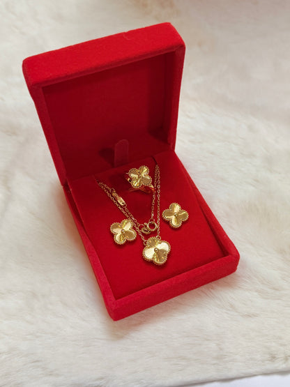 Set Flower Gold Plated Necklace with Premium Velvet Box