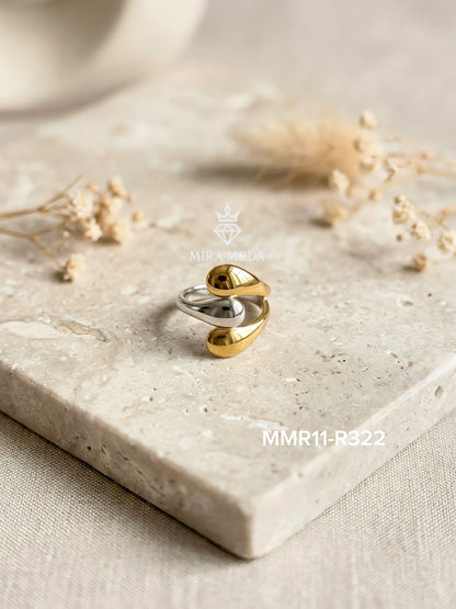 R322 Triple Tear Drop Two Tone Adjustable Ring