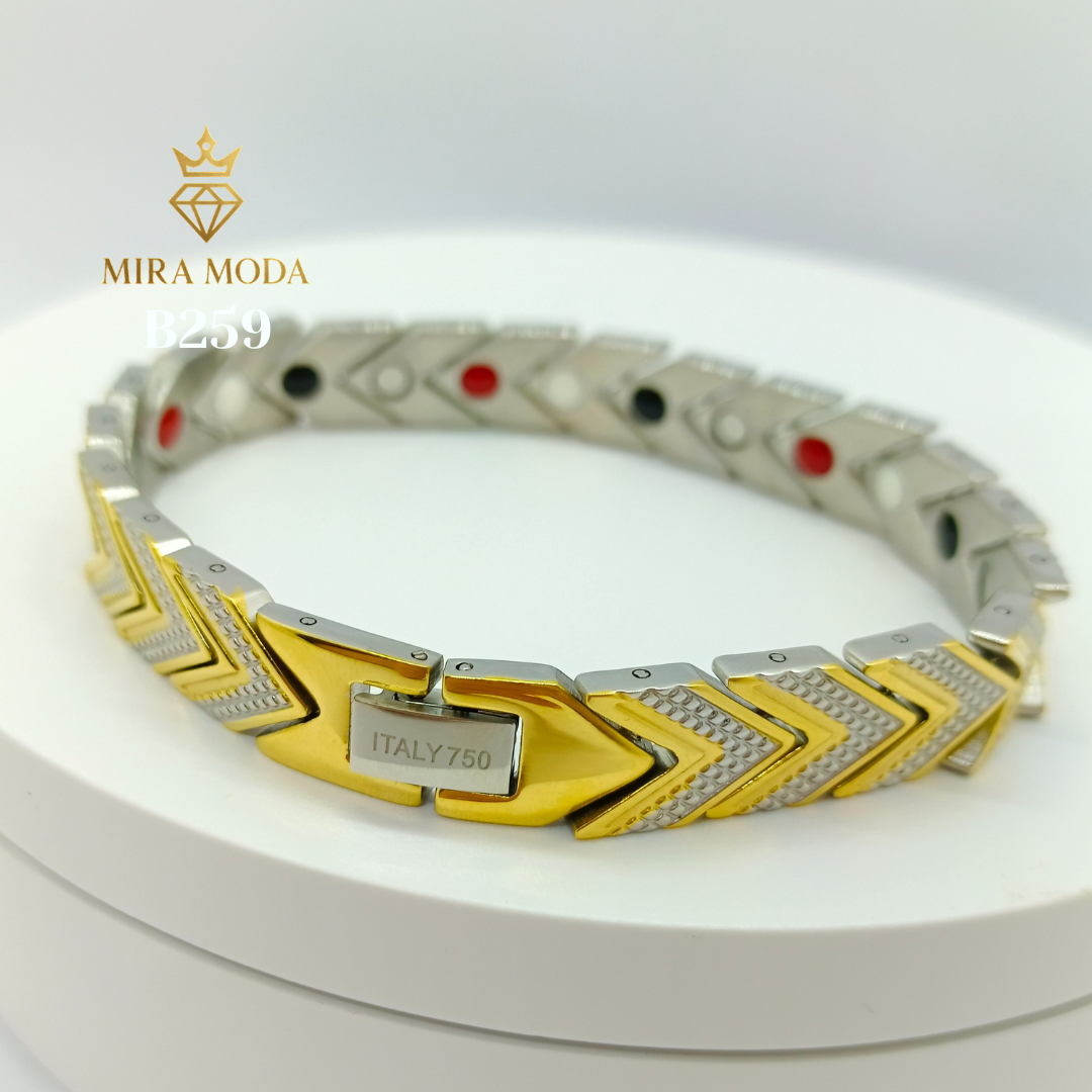 B259 Two Color Therapy Magnetic Italy Gold Plated Bracelet | MIRA MODA