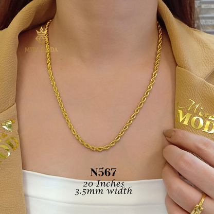 N567 Rope Chain Gold Plated Necklace for Men & Women Tarnish Resistant Hypoallergenic Not Pawnable | MIRA MODA