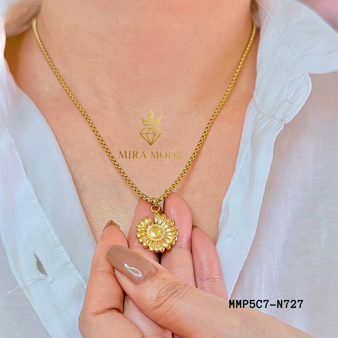 N727 Sunflower Pendant Necklace 18k Italy Gold Plated Tauco Chain for Women Tarnish Resistant Hypoallergenic 18" Round Lock with Stamp | MIRA MODA