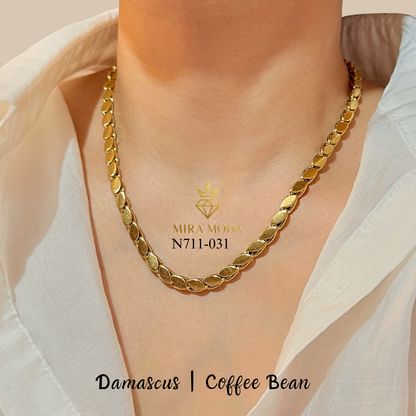 [MIRA MODA] N711 Damascus Coffee Bean Petal Link Chain 18” Necklace for Women Men Hypoallergenic