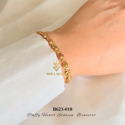 B623-Puffy Heart Link Station Bracelet 8 Inches for Men & Women Elegant Gift  Tarnish Resistant Hypoallergenic | MIRA MODA