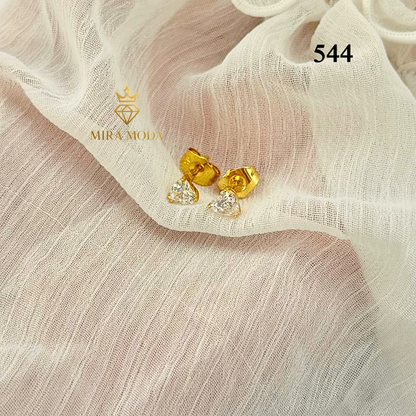 544-Gold Plated Heart Shape 5A Zircon Stud Earrings for Men Women Tarnish Resistant | MIRA MODA