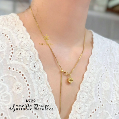 N722 Camellia Flower Adjustable Snake Chain Necklace Minimalist | MIRA MODA