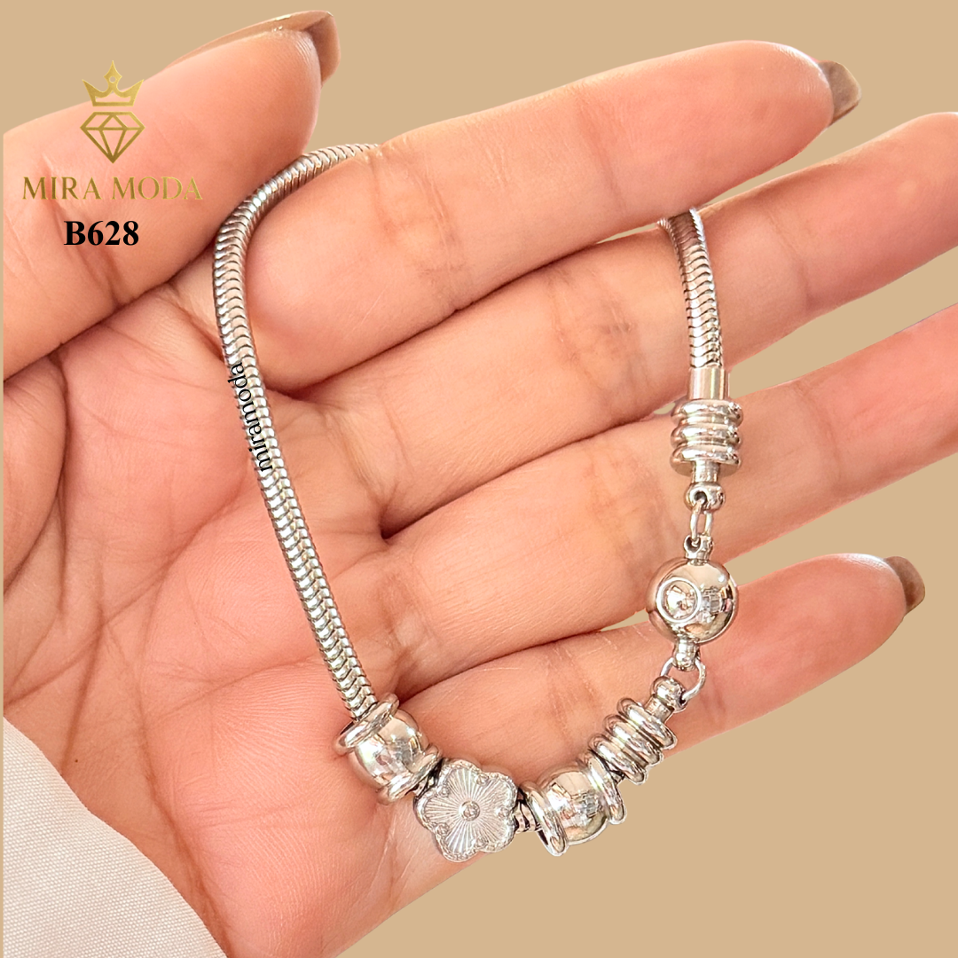 B628 Eternal Bloom Flower Charm Bracelet Snake Chain Trendy Aesthetic Tarnish Resistant | MIRA MODA