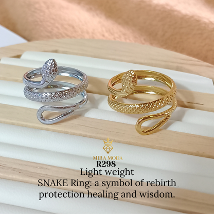 R298-Gold Plated Adjustable Snake Ring for Men Women Tarnish Resistant Water Safe Hypoallergenic | MIRA MODA