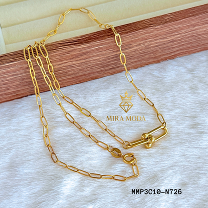 N726 Verona U Link Pendant Necklace 18k Italy Gold Plated Paperclip Chain for Women Tarnish Resistant Hypoallergenic 18" Round Lock with Stamp | MIRA MODA