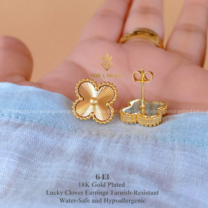 643-15mm Lucky Clover Stud Earrings | MIRA MODA