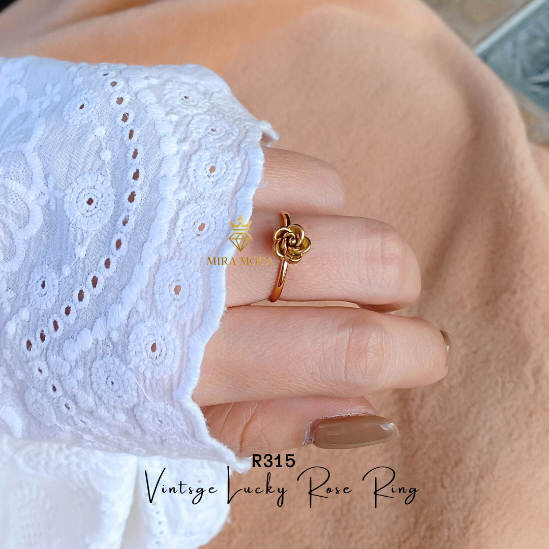 R315 Lucky Rose Ring Minimalist Aesthetic Jewelry  Gold Plated for Daily Wear | Trendy | MIRA MODA