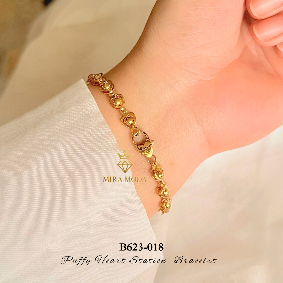 B623-Puffy Heart Link Station Bracelet 8 Inches for Men & Women Elegant Gift  Tarnish Resistant Hypoallergenic | MIRA MODA