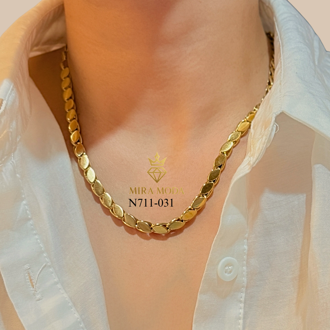 [MIRA MODA] N711 Damascus Coffee Bean Petal Link Chain 18” Necklace for Women Men Hypoallergenic