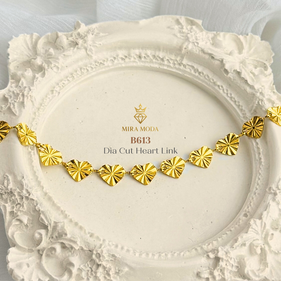 B613 –Dia Cut Heart Link Motif Bracelet | MIRA MODA
