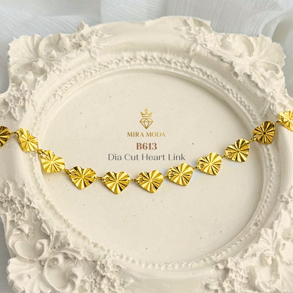 B613 –Dia Cut Heart Link Motif Bracelet | MIRA MODA