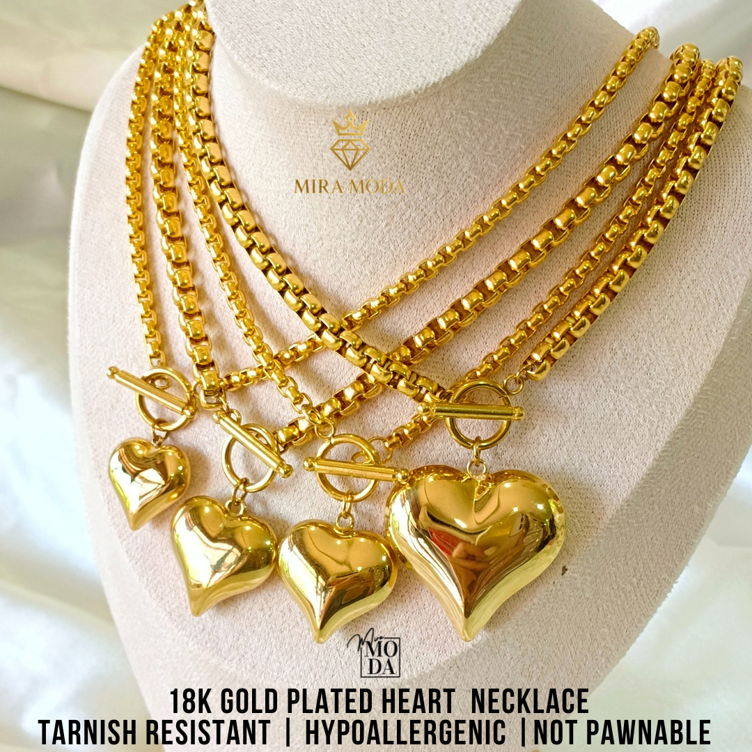 N493 Big Heart 18 Inches 18K Gold Plated Necklace for Women Hypoallergenic N494 N546 N545 | MIRA MODA