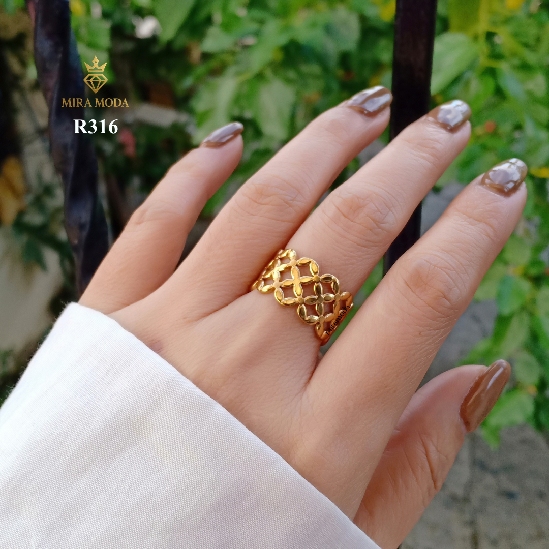 R316 Flower Adjustable Open Ring Filigree Statement for Men & Women