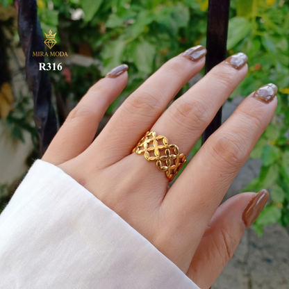 R316 Flower Adjustable Open Ring Filigree Statement for Men & Women