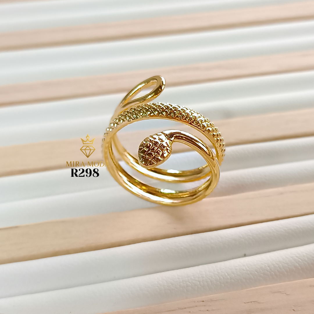 R298-Gold Plated Adjustable Snake Ring for Men Women Tarnish Resistant Water Safe Hypoallergenic | MIRA MODA