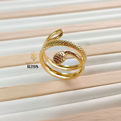 R298-Gold Plated Adjustable Snake Ring for Men Women Tarnish Resistant Water Safe Hypoallergenic | MIRA MODA