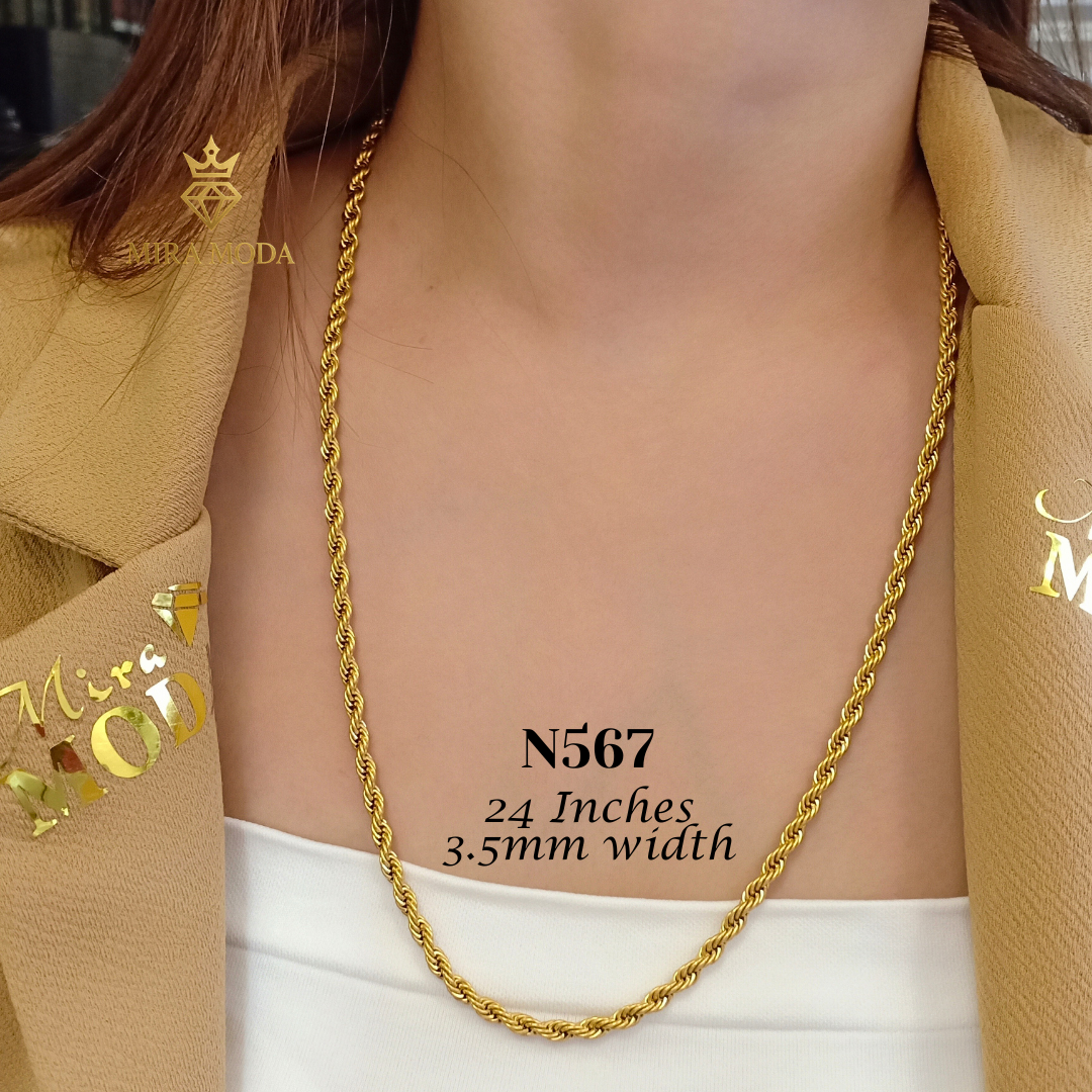N567 Rope Chain Gold Plated Necklace for Men & Women Tarnish Resistant Hypoallergenic Not Pawnable | MIRA MODA