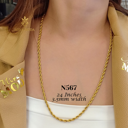 N567 Rope Chain Gold Plated Necklace for Men & Women Tarnish Resistant Hypoallergenic Not Pawnable | MIRA MODA