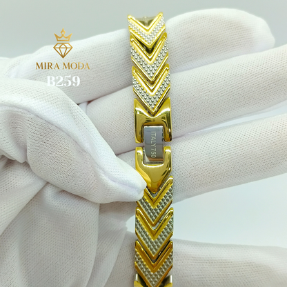 B259 Two Color Therapy Magnetic Italy Gold Plated Bracelet | MIRA MODA