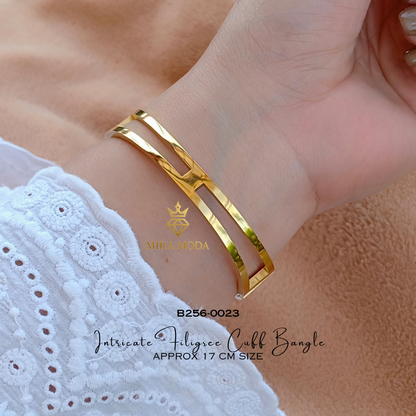 B256-Vintage Intricate Filigree Cuff Bangle Trendy Gold-Tone for Men & Women 17cm | MIRA MODA