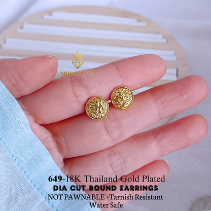 649 Thailand Gold Plated Dia Cut Stud Earrings  Water Safe for Women 650 | MIRA MODA