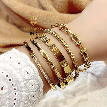 B617 Trendy  Screw Love Bangle 7mm | MIRA MODA