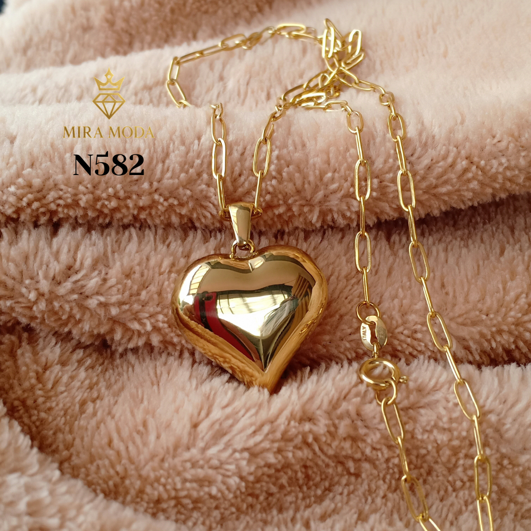 N582 Heart Pendant Necklace Gold Plated for Women Paperclip Chain Hypoallergenic Tarnish Resistant | MIRA MODA