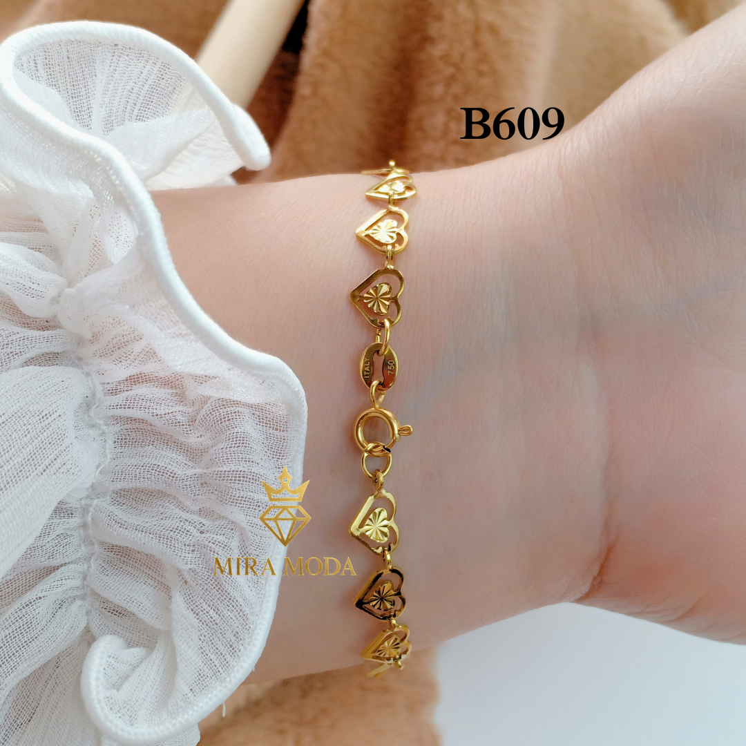 B609-Laser Cut Heart Link Bracelet Gold Electroplated Elegant Motif Design 6MM for Women Lightweight | MIRA MODA