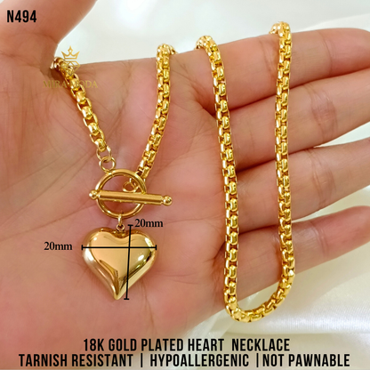 N493 Big Heart 18 Inches 18K Gold Plated Necklace for Women Hypoallergenic N494 N546 N545 | MIRA MODA