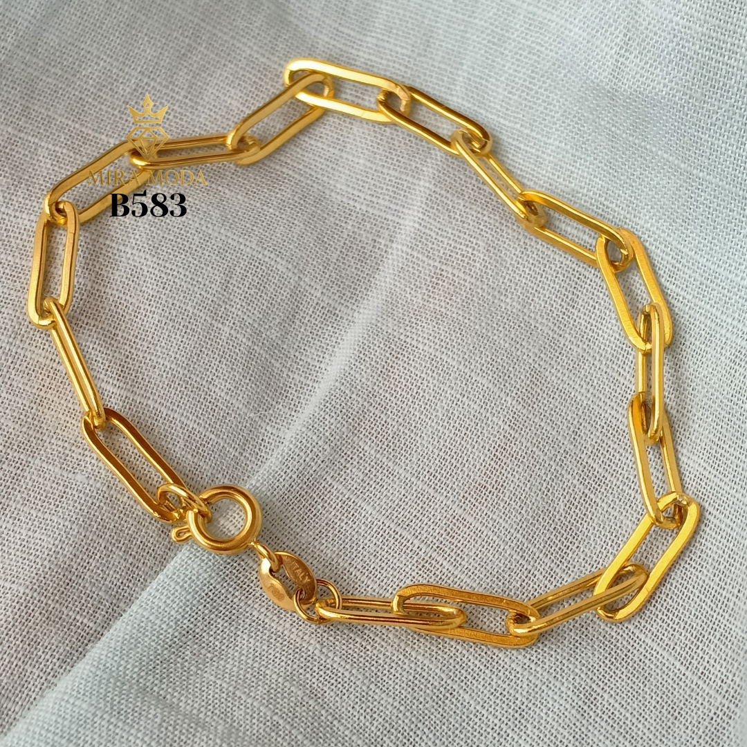 B583 Round Lock Paper Clip Italy Gold Plated Bracelet for Men Women Tarnish Resistant Hypoallergenic Water Safe | MIRA MODA