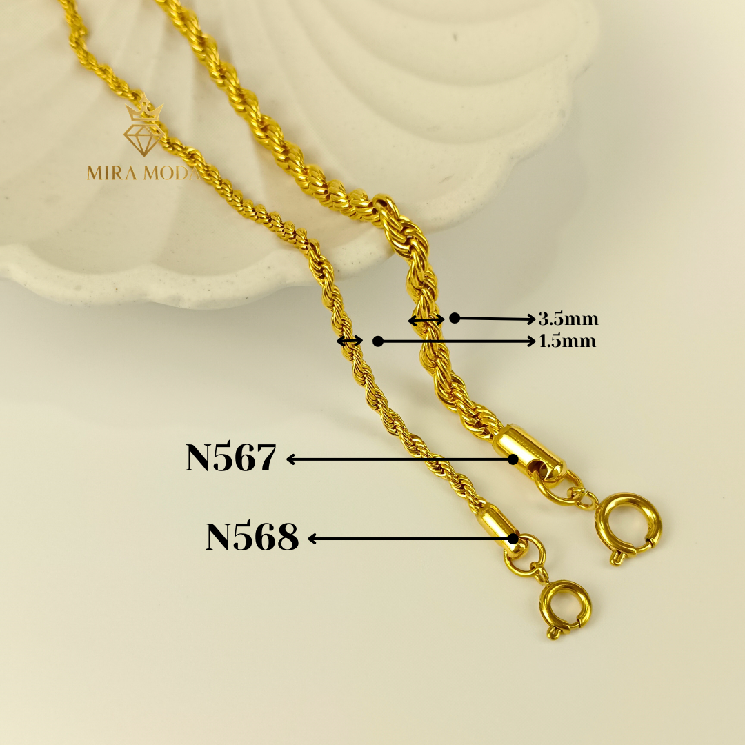 N567 Rope Chain Gold Plated Necklace for Men & Women Tarnish Resistant Hypoallergenic Not Pawnable | MIRA MODA