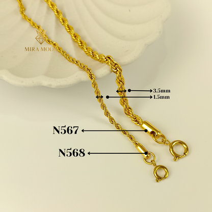 N567 Rope Chain Gold Plated Necklace for Men & Women Tarnish Resistant Hypoallergenic Not Pawnable | MIRA MODA