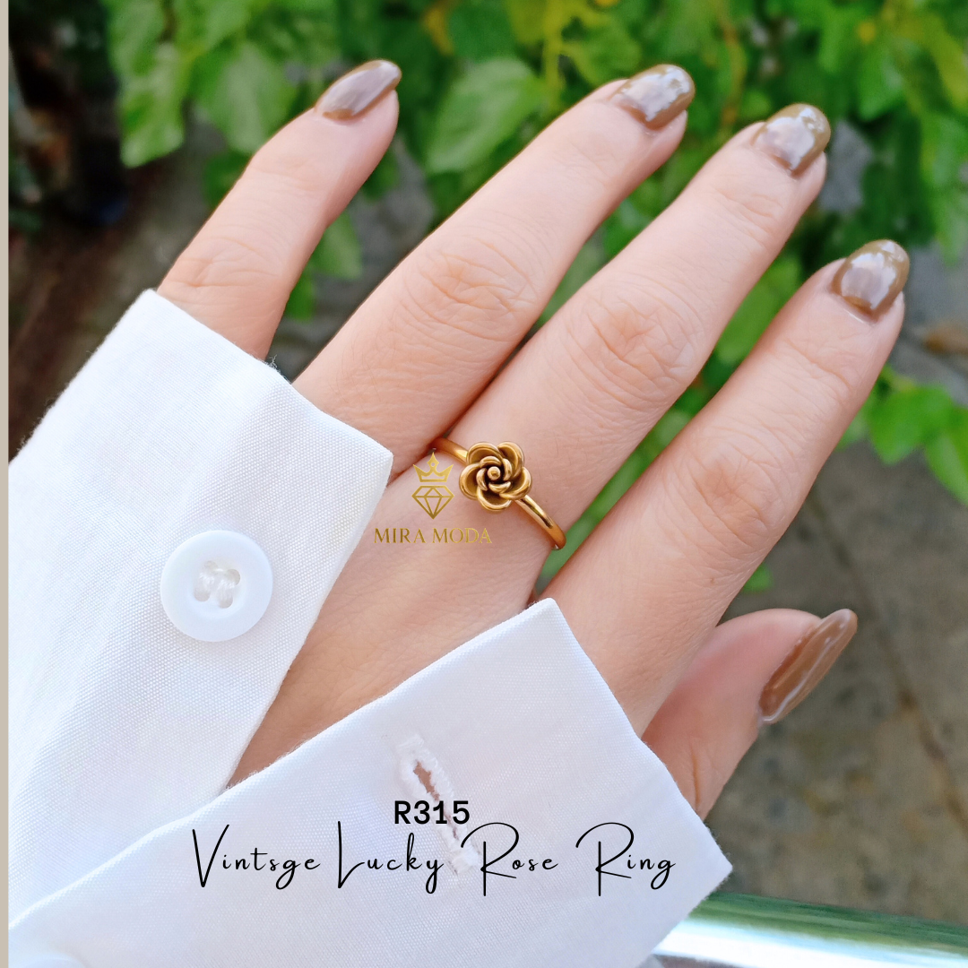 R315 Lucky Rose Ring Minimalist Aesthetic Jewelry  Gold Plated for Daily Wear | Trendy | MIRA MODA