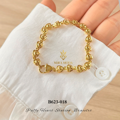 B623-Puffy Heart Link Station Bracelet 8 Inches for Men & Women Elegant Gift  Tarnish Resistant Hypoallergenic | MIRA MODA
